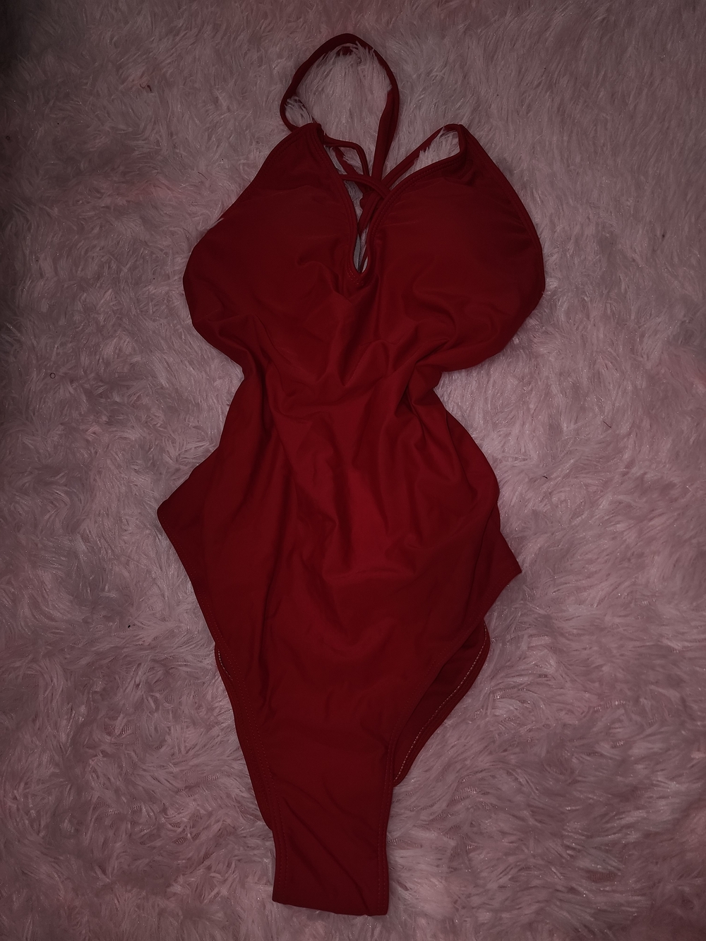Classic Red Halter One-Piece Swimsuit